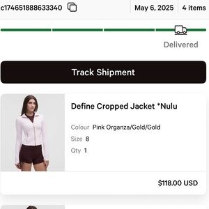 lululemon athletica Pink and Gold Define Cropped Jacket